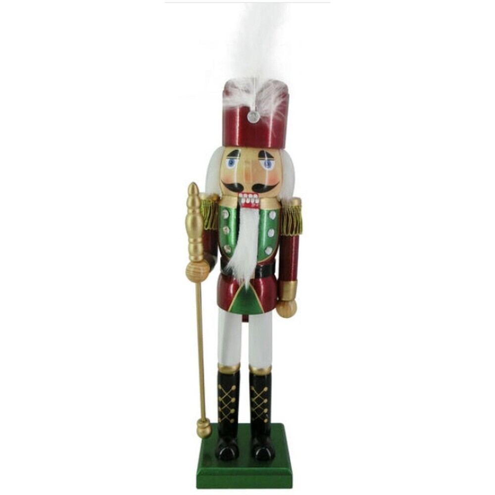 Wooden Christmas Nutcracker,15", WHITE SOLDIER IN GREEN & BURGUNDY W/SCEPTER,P&T